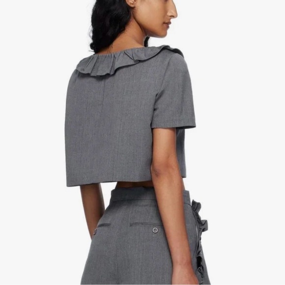 Pushbutton Ruffled Collar Cropped Jacket - Picture 3 of 3